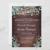 Invitation Bois rustique Lumières de verdure Mariage Célébrat (Devant)