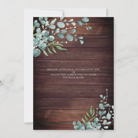 Invitation Bois rustique Lumières de verdure Mariage Célébrat (Dos)