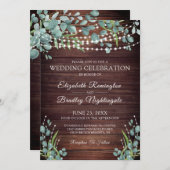 Invitation Bois rustique Lumières de verdure Mariage Célébrat (Devant / Derrière)