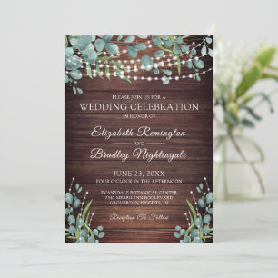 Invitation Bois rustique Lumières de verdure Mariage Célébrat