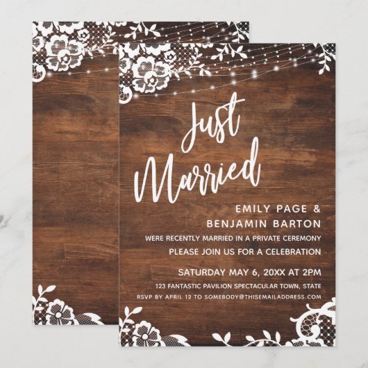 Invitation Bois Rustique, Lumières & Dentelle Événement de Ma (Devant / Derrière)