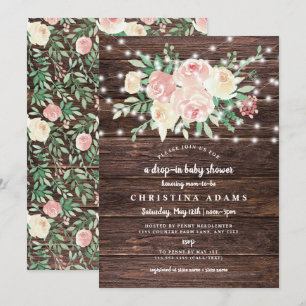 Invitation Bois rustique Lumières florales goutte à goutte ba