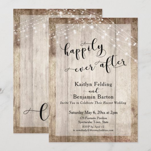 Invitation Bois rustique & lumières Réception pour toujours h (Devant / Derrière)