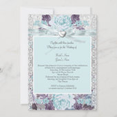 Invitation Bois rustique Mariage blanc dentelle Turquoise ble (Dos)