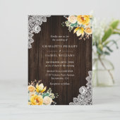 Invitation Bois rustique Mariage botanique jaune (Debout devant)