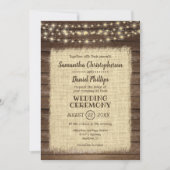 Invitation Bois rustique, Mariage de luminaires Burlap & Stri (Devant)