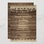 Invitation Bois rustique | Mariage dentelle et lumières (Devant / Derrière)