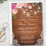 Invitation Bois Rustique Mariage Lumières Jarres dentelle ros<br><div class="desc">Chaîne Rustique Bois Lumières Mason Jarres dentelle rose Aquarelle Blush Faire-part de mariage Floral</div>