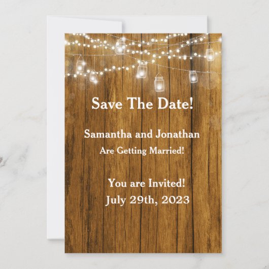 Invitation Bois Rustique Mason Jar Feux de pendage Enregistre (Devant)