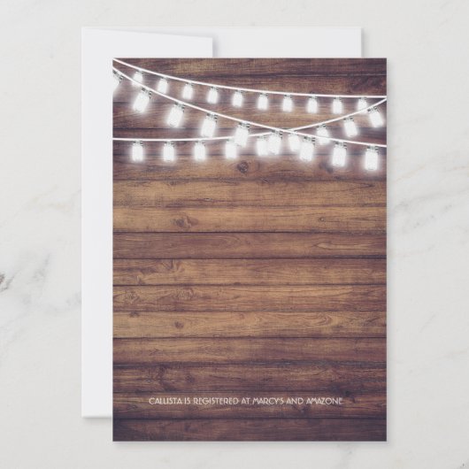 Invitation Bois rustique Mason Jar String Fête des mariées (Dos)