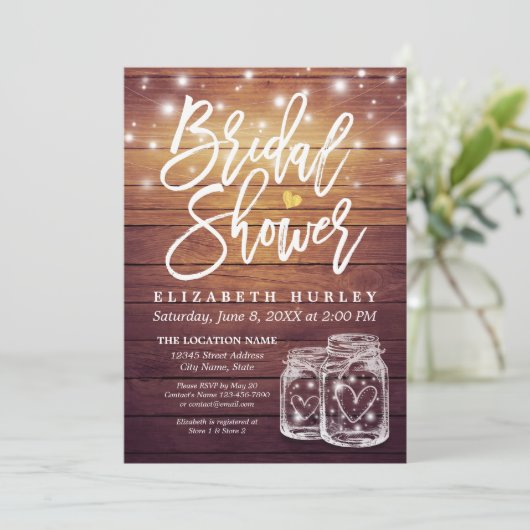 Invitation Bois rustique Mason Jar String Fête des mariées (Debout devant)