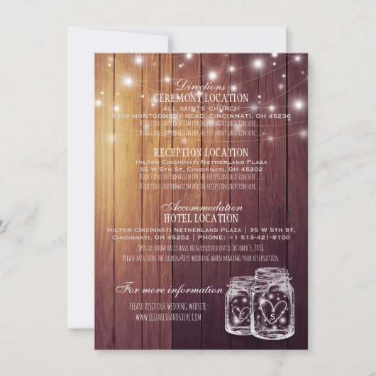 Invitation Bois rustique Mason Jar String Lumières Mariage Dé (Devant)