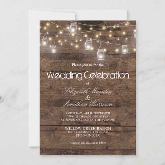 Invitation Bois rustique Mason jarres Mariage (Devant)