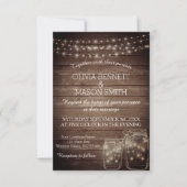 Invitation Bois Rustique Mason Jarres String Lights Mariage d (Devant)