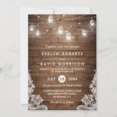 Invitation Bois Rustique Mason Jarres String Lights Mariage d (Devant)