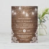 Invitation Bois Rustique Mason Jarres String Lights Mariage d (Debout devant)