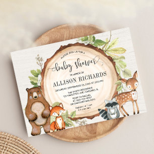 Invitation Bois rustique mignon animaux de forêt baby shower