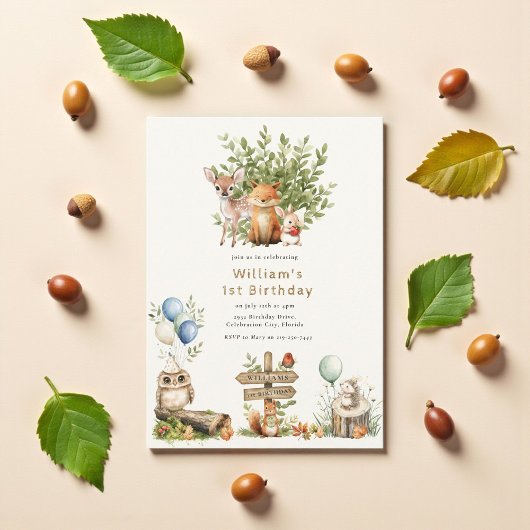 Invitation Bois rustique mignon Bébé animaux premier annivers