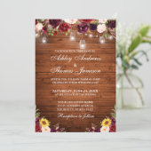 Invitation Bois rustique Mixte Floral Jar Lumières Mariage (Debout devant)