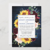 Invitation Bois rustique Mixte Mariage Floral Frame Bleu (Devant)