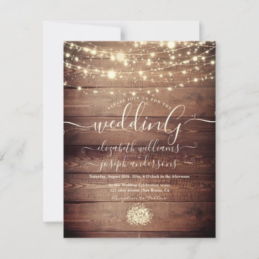 Invitation Bois rustique naturel et lumière blanche mariage à (Devant)