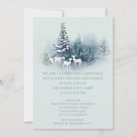 Invitation Bois rustique Noël Chèvres À feuillage persistant (Devant)