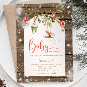 Invitation Bois rustique Noël Un joli petit Baby shower