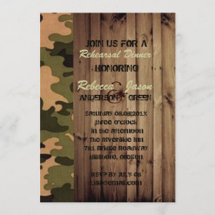 Invitation bois rustique ouest Camo Mariage dîner de répétiti