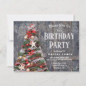 Invitation Bois rustique Pays Arbre de Noël Étoiles Anniversa (Devant)