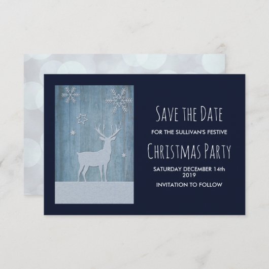 Invitation Bois rustique & Pays Cerfs Noël Enregistrer la dat (Devant / Derrière)