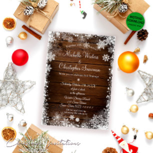 Invitation Bois rustique Pays Mariage d'hiver