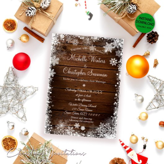 Invitation Bois rustique Pays Mariage d'hiver