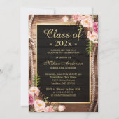 Invitation Bois rustique Pays Style Floral Graduation (Devant)