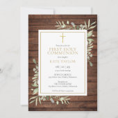Invitation Bois rustique Pays Verdure Première Communion sain (Devant)