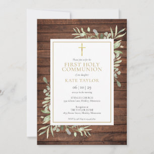 Invitation Bois rustique Pays Verdure Première Communion sain