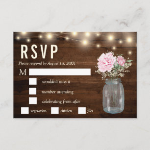 Invitation Bois rustique Peony Floral Mason RSVP Repas