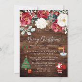 Invitation Bois rustique Père Noël Arbre Présente Fête de Noë (Devant)