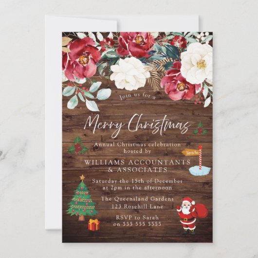 Invitation Bois rustique Père Noël Arbre Présente Fête de Noë (Devant)