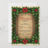 Invitation Bois rustique Poinsettia Holly Wreath Noël (Devant)