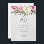 Invitation Bois rustique Rose blanche Floral 80e anniversaire<br><div class="desc">Rustique Bois Blanc Rose Floral 80e anniversaire Invitation belle élégante aquarelle florale design Entièrement personnalisable / personnalisé</div>
