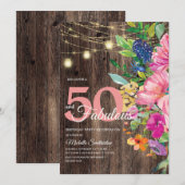 Invitation Bois rustique rose Floral Lumières 50 Fabuleux (Devant / Derrière)