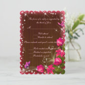 Invitation Bois rustique rose floral papillon Mariage réponse (Debout devant)