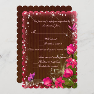 Invitation Bois rustique rose floral papillon Mariage réponse