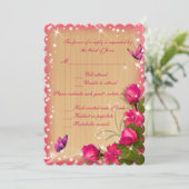Invitation Bois rustique rose floral papillon Mariage réponse (Debout devant)