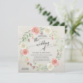 Invitation Bois rustique Rose Foliage Mariage Aquarelle (Debout devant)