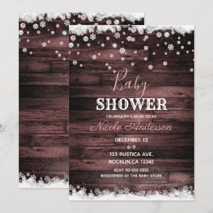 Invitation Bois Rustique Rose Rose Goldée Baby Shower Hiver N