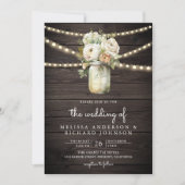 Invitation Bois rustique Roses blanches Mason Jar QR Code Mar (Devant)