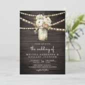 Invitation Bois rustique Roses blanches Mason Jar QR Code Mar (Debout devant)