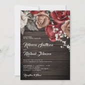 Invitation Bois rustique Roses de Bourgogne Code QR Mariage (Devant)