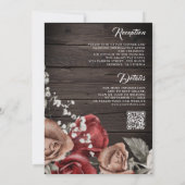 Invitation Bois rustique Roses de Bourgogne Code QR Mariage (Dos)